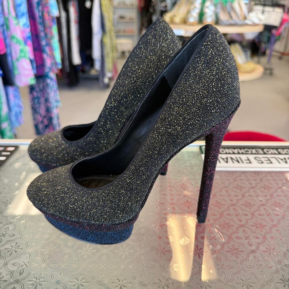 Brian Atwood Black Glitter Platform Sz 6.5 Y2K Brand New